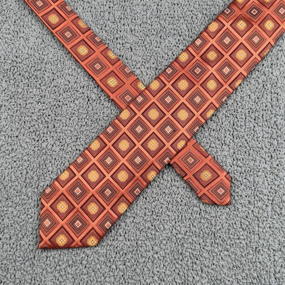 Ermenegildo Zegna Tie Orange Silk Geometric Necktie Made In Italy Luxury